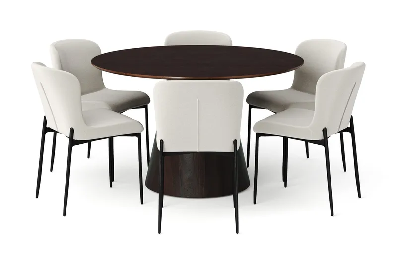 Siena Matgrupp runt 130 cm Rökt Ek med 6 Elsie Matstolar - Rökt ek/Beige - Möbler - Matplats - Matgrupp & matbord med stolar
