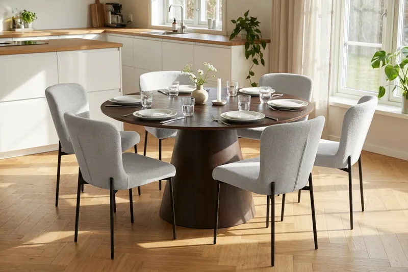 Siena Matgrupp runt 130 cm Rökt Ek med 6 Elsie Matstolar - Rökt ek/Vit - Möbler - Matplats - Matgrupp & matbord med stolar