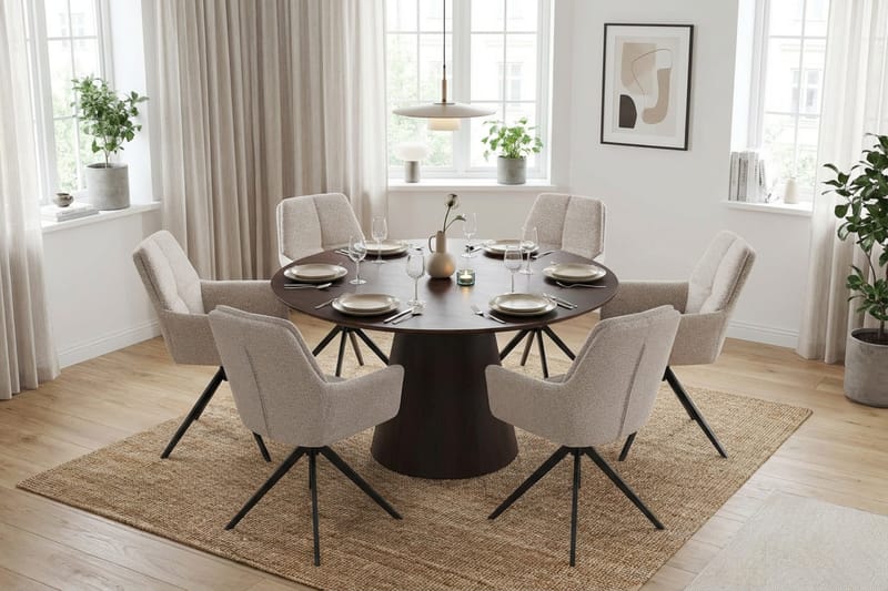 Siena Matgrupp runt 130 cm Rökt Ek med 6 Torsby Matstolar - Rökt ek - Möbler - Matplats - Matgrupp & matbord med stolar