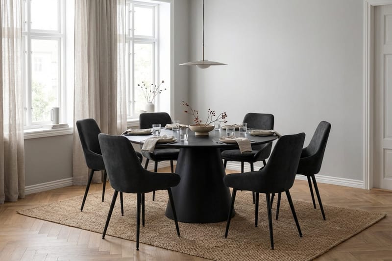Siena Matgrupp runt 130 cm Svart med 6 Alsarp Matstolar - Svart - Möbler - Matplats - Matgrupp & matbord med stolar