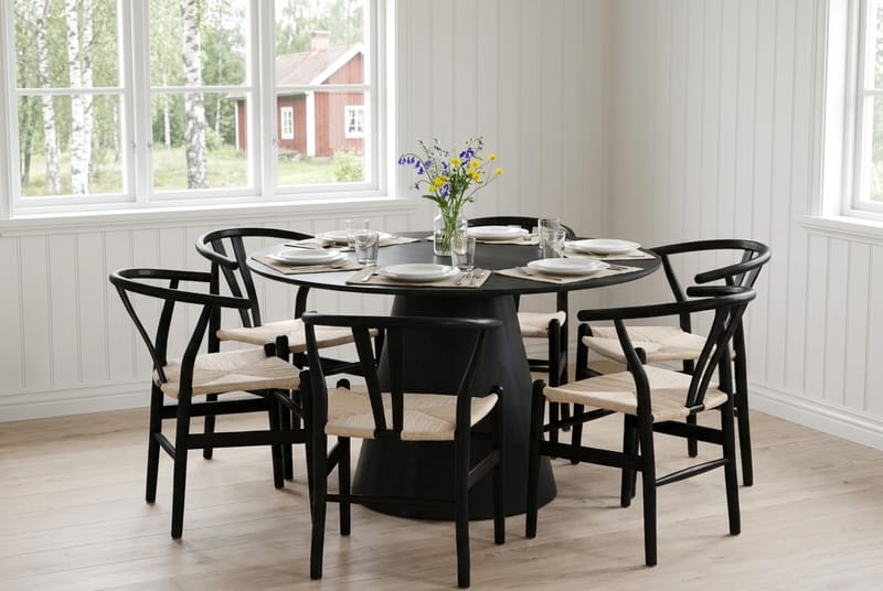 Siena Matgrupp runt 130 cm Svart med 6 Dastoori Matstolar - Svart - Möbler - Matplats - Matgrupp & matbord med stolar
