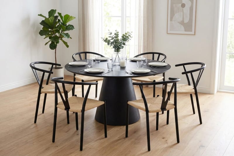 Siena Matgrupp runt 130 cm Svart med 6 Elysia Matstolar - Svart - Möbler - Matplats - Matgrupp & matbord med stolar