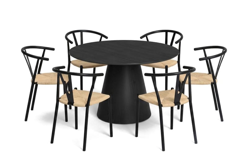 Siena Matgrupp runt 130 cm Svart med 6 Elysia Matstolar - Svart - Möbler - Matplats - Matgrupp & matbord med stolar