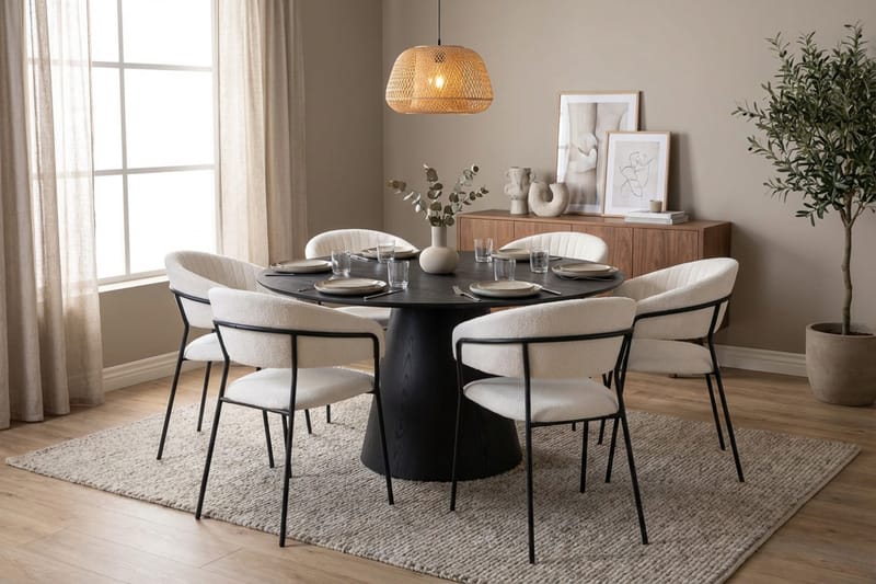 Siena Matgrupp runt 130 cm Svart med 6 Karol Matstolar - Svart - Möbler - Matplats - Matgrupp & matbord med stolar