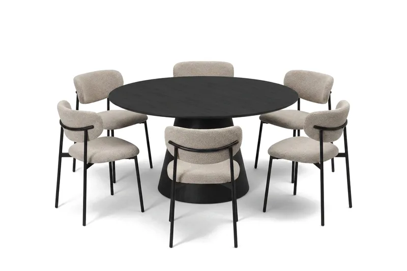 Siena Matgrupp runt 130 cm Svart med 6 Lucy Matstolar - Svart - Möbler - Matplats - Matgrupp & matbord med stolar