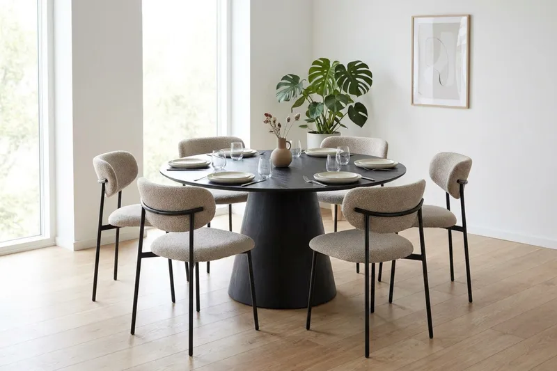 Siena Matgrupp runt 130 cm Svart med 6 Lucy Matstolar - Svart - Möbler - Matplats - Matgrupp & matbord med stolar