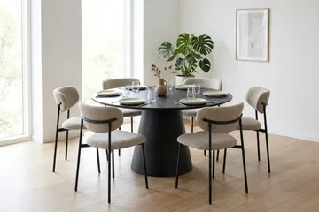 Siena Matgrupp runt 130 cm Svart med 6 Lucy Matstolar - Svartlaserad ek - Möbler - Matplats - Matgrupp & matbord med stolar