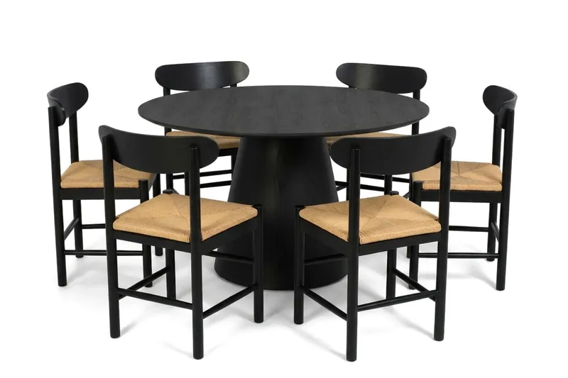 Siena Matgrupp runt 130 cm Svart med 6 Malte Matstolar - Möbler - Matplats - Matgrupp & matbord med stolar