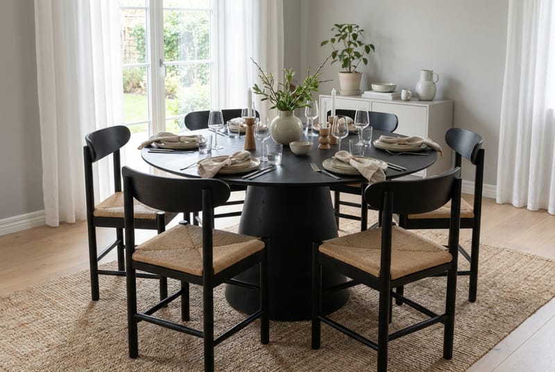 Siena Matgrupp runt 130 cm Svart med 6 Malte Matstolar - Möbler - Matplats - Matgrupp & matbord med stolar