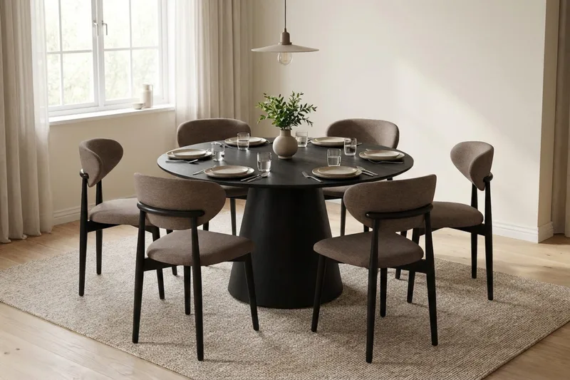 Siena Matgrupp runt 130 cm Svart med 6 Molly Matstolar - Svart - Möbler - Matplats - Matgrupp & matbord med stolar