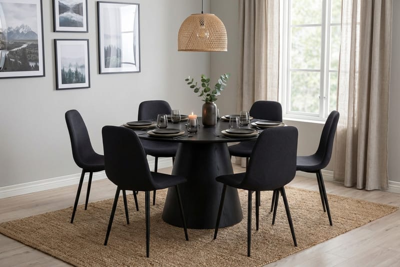 Siena Matgrupp runt 130 cm Svart med 6 Nibe Matstolar - Svart - Möbler - Matplats - Matgrupp & matbord med stolar