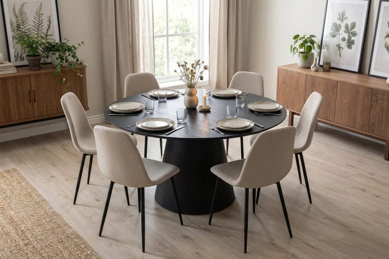 Siena Matgrupp runt 130 cm Svart med 6 Nibe Matstolar - Svart - Möbler - Matplats - Matgrupp & matbord med stolar