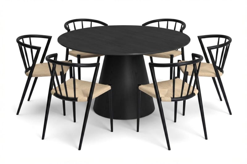 Siena Matgrupp runt 130 cm Svart med 6 Winston Matstolar - Svart - Möbler - Matplats - Matgrupp & matbord med stolar
