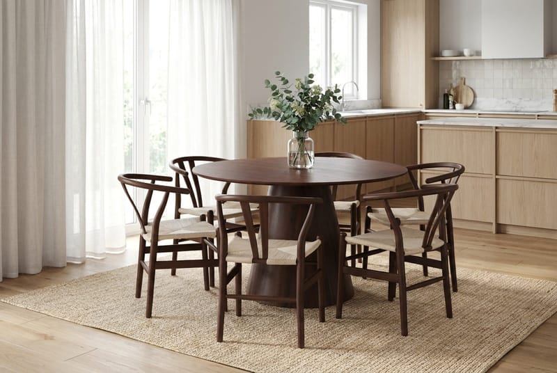 Siena Matgrupp runt 130 cm Valnöt med 6 Dastoori Matstolar - Valnöt - Möbler - Matplats - Matgrupp & matbord med stolar