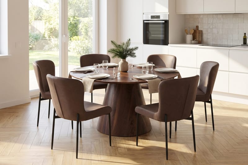 Siena Matgrupp runt 130 cm Valnöt med 6 Elsie Matstolar - Valnöt/Brun - Möbler - Matplats - Matgrupp & matbord med stolar