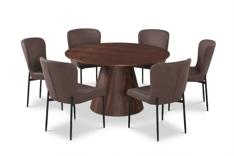 Siena Matgrupp runt 130 cm Valnöt med 6 Elsie Matstolar, Valnöt/Brun