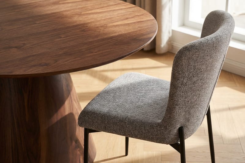 Siena Matgrupp runt 130 cm Valnöt med 6 Elsie Matstolar - Valnöt/Ljusgrå - Möbler - Matplats - Matgrupp & matbord med stolar