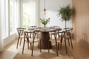 Siena Matgrupp runt 130 cm Valnöt med 6 Elysia Matstolar - Valnöt - Möbler - Matplats - Matgrupp & matbord med stolar