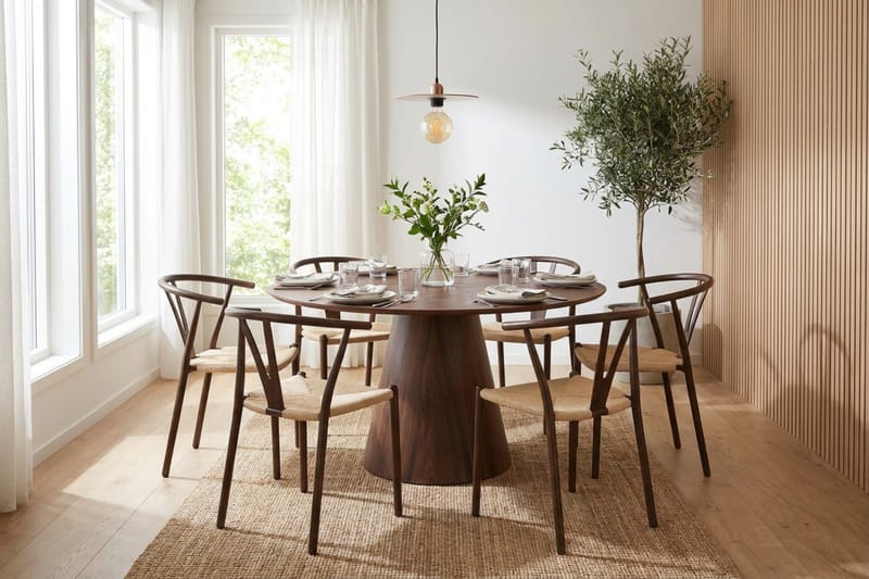 Siena Matgrupp runt 130 cm Valnöt med 6 Elysia Matstolar - Valnöt - Möbler - Matplats - Matgrupp & matbord med stolar