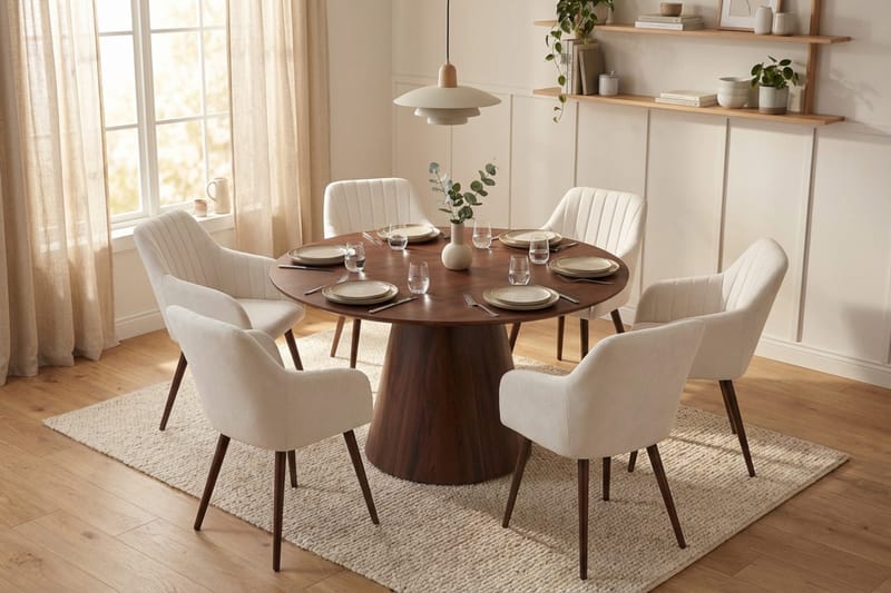 Siena Matgrupp runt 130 cm Valnöt med 6 Filippa Matstolar - Valnöt - Möbler - Matplats - Matgrupp & matbord med stolar