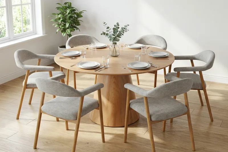 Siena Matgrupp runt 150 cm Ek med 4 Ronja Matstolar - Sand/Ek - Möbler - Matplats - Matgrupp & matbord med stolar