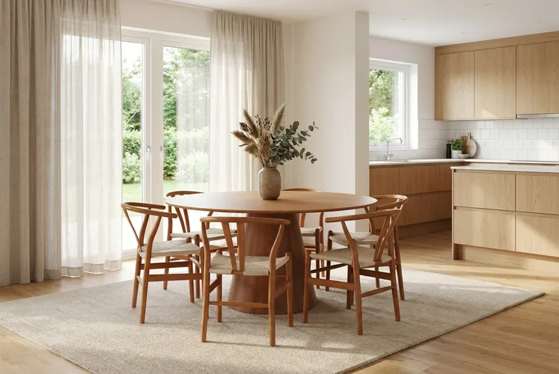 Siena Matgrupp runt 150 cm Ek med 6 Dastoori Matstolar - Ek - Möbler - Matplats - Matgrupp & matbord med stolar