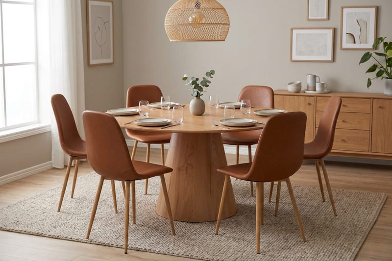 Siena Matgrupp runt 150 cm Ek med 6 Nibe Matstolar - Ek - Möbler - Matplats - Matgrupp & matbord med stolar