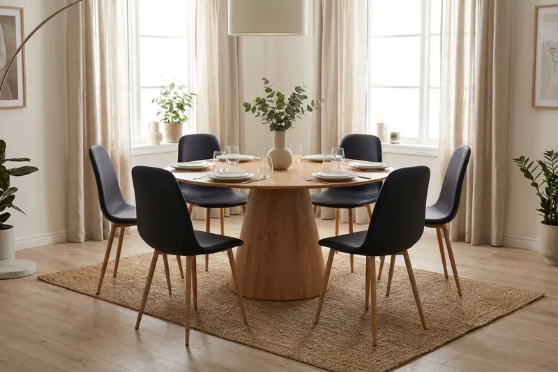 Siena Matgrupp runt 150 cm Ek med 6 Nibe Matstolar - Ek - Möbler - Matplats - Matgrupp & matbord med stolar