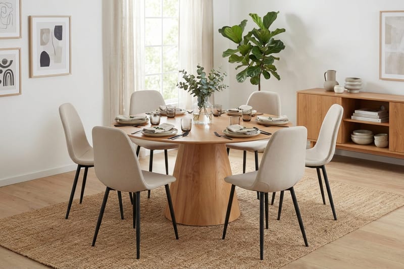 Siena Matgrupp runt 150 cm Ek med 6 Nibe Matstolar - Ek - Möbler - Matplats - Matgrupp & matbord med stolar