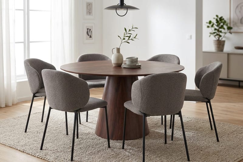 Siena Matgrupp runt 150 cm med 6 Filip Matstolar - Valnöt - Möbler - Matplats - Matgrupp & matbord med stolar