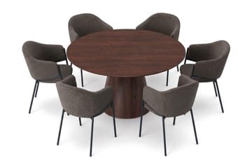 Siena Matgrupp runt 150 cm med 6 Filip Matstolar - Valnöt - Möbler - Matplats - Matgrupp & matbord med stolar