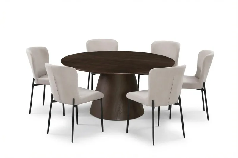 Siena Matgrupp runt 150 cm Rökt Ek med 6 Elsie Matstolar - Rökt ek/Beige - Möbler - Matplats - Matgrupp & matbord med stolar