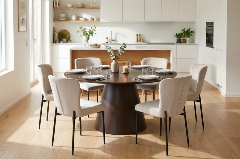 Siena Matgrupp runt 150 cm Rökt Ek med 6 Elsie Matstolar - Rökt ek/Beige - Möbler - Matplats - Matgrupp & matbord med stolar