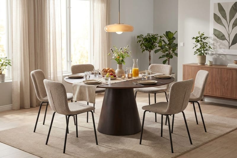 Siena Matgrupp runt 150 cm Rökt Ek med 6 Katy Matstolar - Rökt ek - Möbler - Matplats - Matgrupp & matbord med stolar