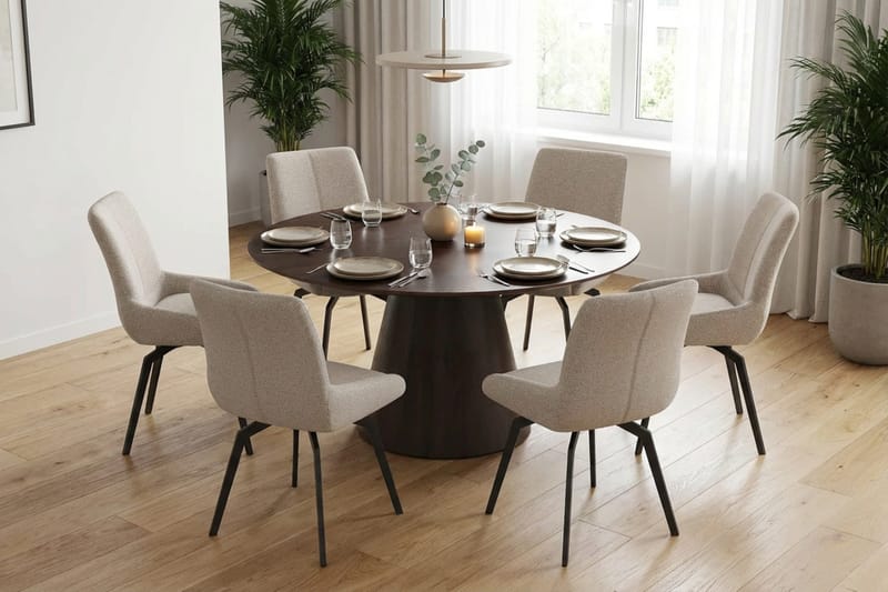 Siena Matgrupp runt 150 cm Rökt Ek med 6 Mora Matstolar - Rökt ek - Möbler - Matplats - Matgrupp & matbord med stolar