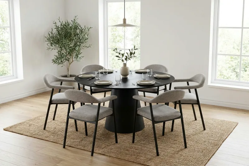 Siena Matgrupp runt 150 cm Svart med 4 Ronja Matstolar - Beige/Svart - Möbler - Matplats - Matgrupp & matbord med stolar