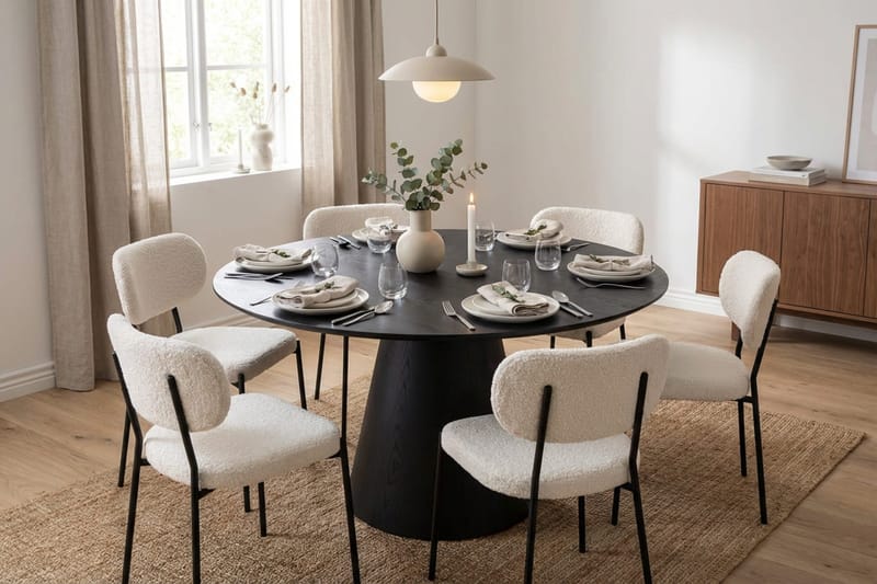 Siena Matgrupp runt 150 cm Svart med 6 Gemmiano Matstolar - Svart - Möbler - Matplats - Matgrupp & matbord med stolar