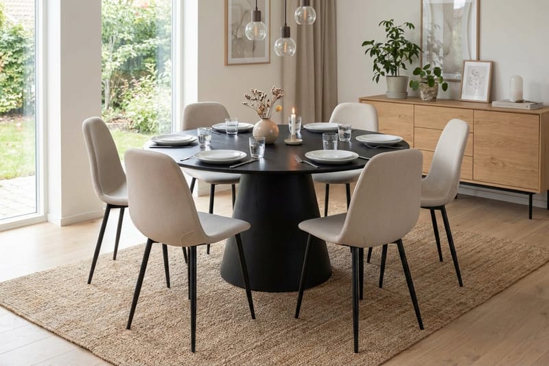Siena Matgrupp runt 150 cm Svart med 6 Nibe Matstolar - Svart - Möbler - Matplats - Matgrupp & matbord med stolar