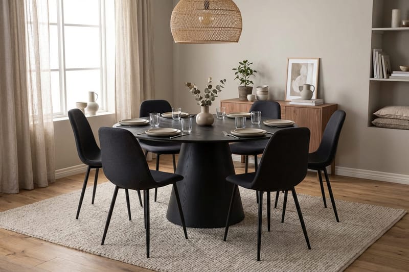 Siena Matgrupp runt 150 cm Svart med 6 Nibe Matstolar - Svart - Möbler - Matplats - Matgrupp & matbord med stolar