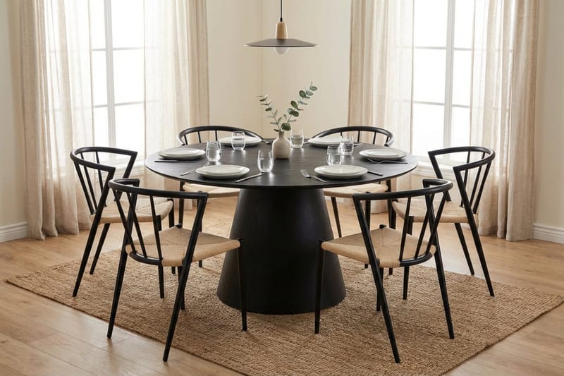 Siena Matgrupp runt 150 cm Svart med 6 Winston Matstolar - Svart - Möbler - Matplats - Matgrupp & matbord med stolar