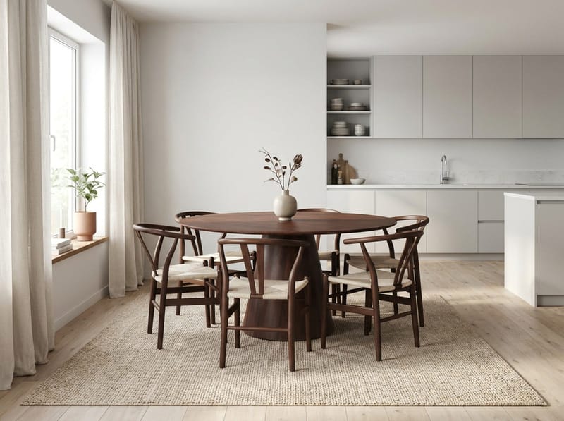 Siena Matgrupp runt 150 cm Valnöt med 6 Dastoori Matstolar - Valnöt - Möbler - Matplats - Matgrupp & matbord med stolar