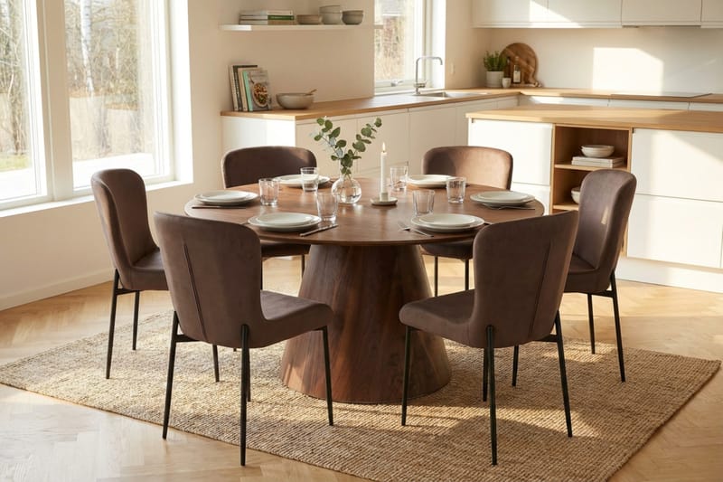Siena Matgrupp runt 150 cm Valnöt med 6 Elsie Matstolar - Valnöt/Brun - Möbler - Matplats - Matgrupp & matbord med stolar