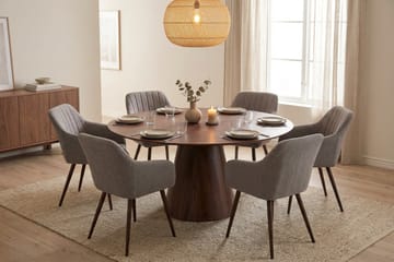 Siena Matgrupp runt 150 cm Valnöt med 6 Filippa Matstolar - Valnöt - Möbler - Matplats - Matgrupp & matbord med stolar