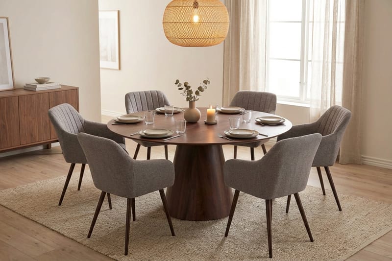 Siena Matgrupp runt 150 cm Valnöt med 6 Filippa Matstolar - Valnöt - Möbler - Matplats - Matgrupp & matbord med stolar