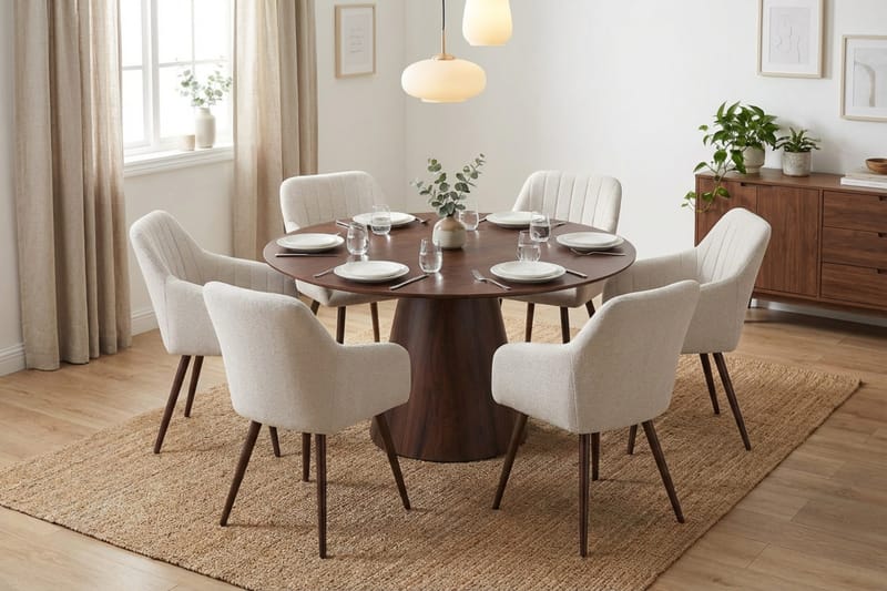 Siena Matgrupp runt 150 cm Valnöt med 6 Filippa Matstolar - Valnöt - Möbler - Matplats - Matgrupp & matbord med stolar