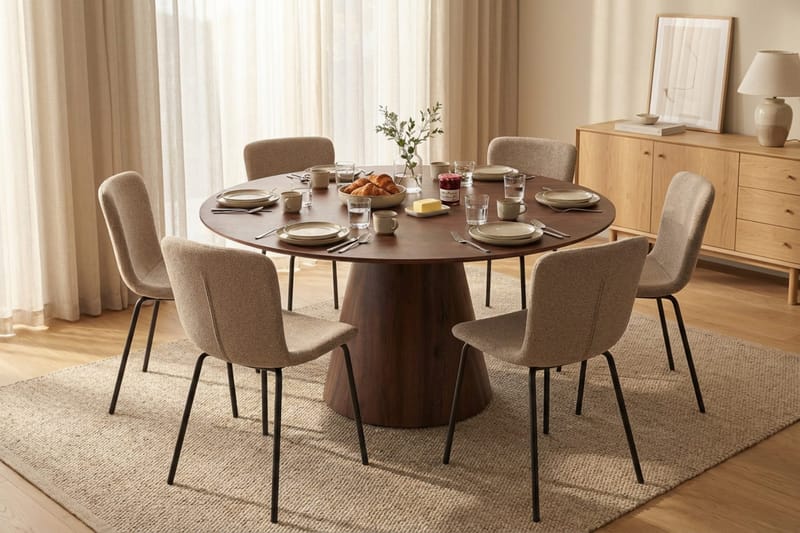 Siena Matgrupp runt 150 cm Valnöt med 6 Katy Matstolar - Valnöt - Möbler - Matplats - Matgrupp & matbord med stolar