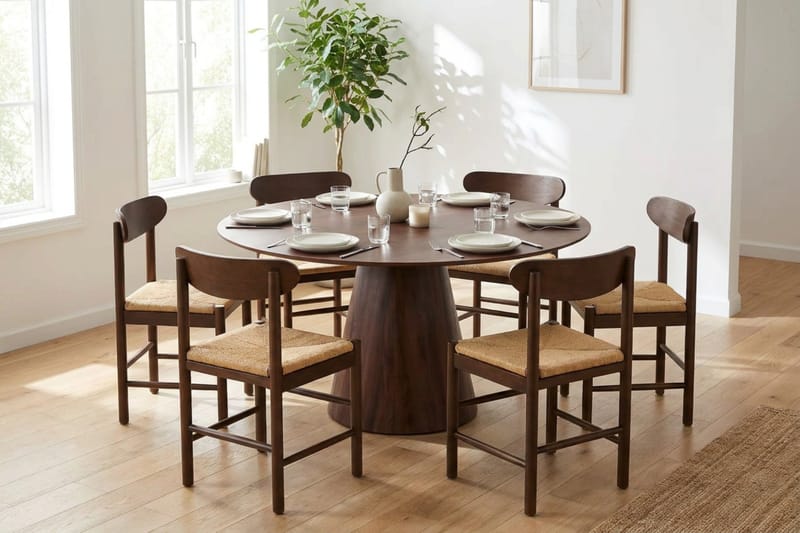 Siena Matgrupp runt 150 cm Valnöt med 6 Malte Matstolar - Möbler - Matplats - Matgrupp & matbord med stolar