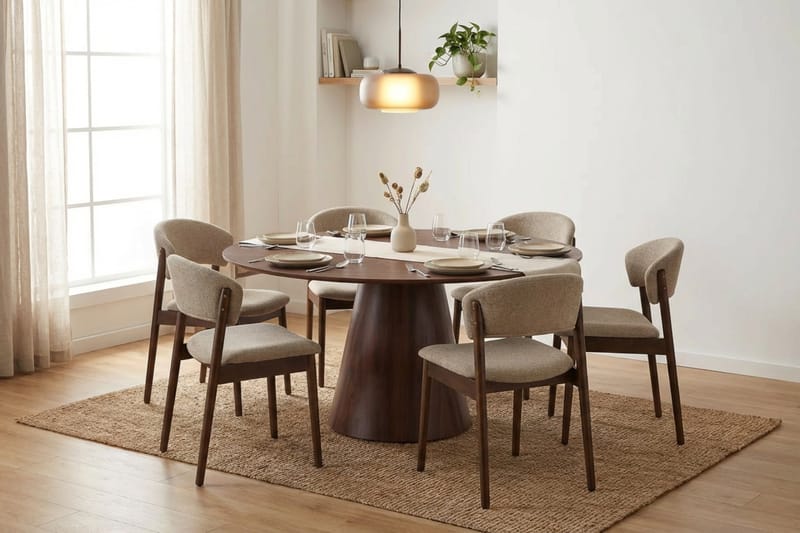 Siena Matgrupp runt 150 cm Valnöt med 6 Nala Matstolar - Valnöt - Möbler - Matplats - Matgrupp & matbord med stolar