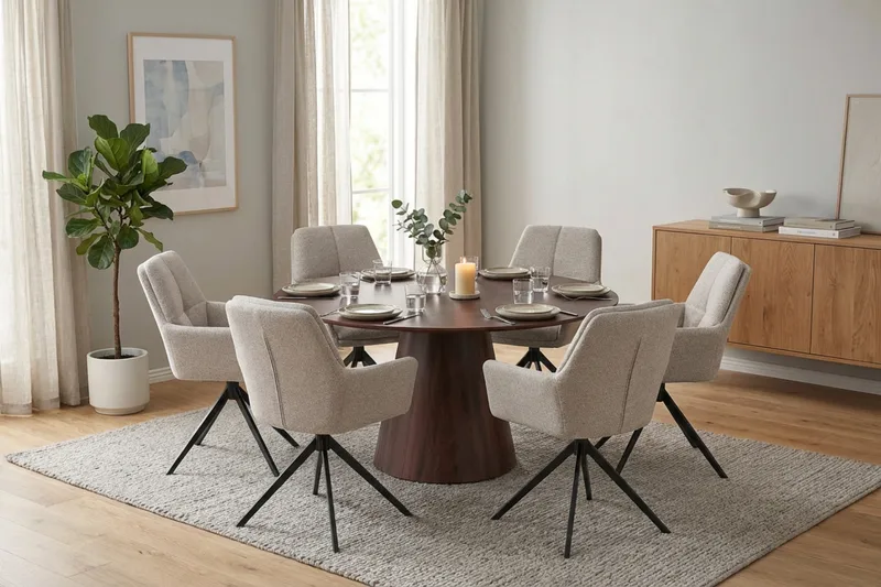 Siena Matgrupp runt 150 cm Valnöt med 6 Torsby Matstolar - Valnöt - Möbler - Matplats - Matgrupp & matbord med stolar