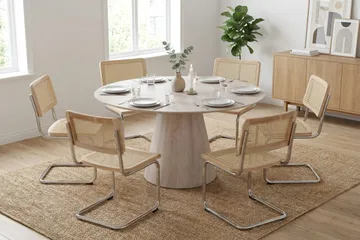 Siena Matgrupp runt 150 cm Vitlaserad med 6 Build Matstolar - Vitlaserad ek - Möbler - Matplats - Matgrupp & matbord med stolar
